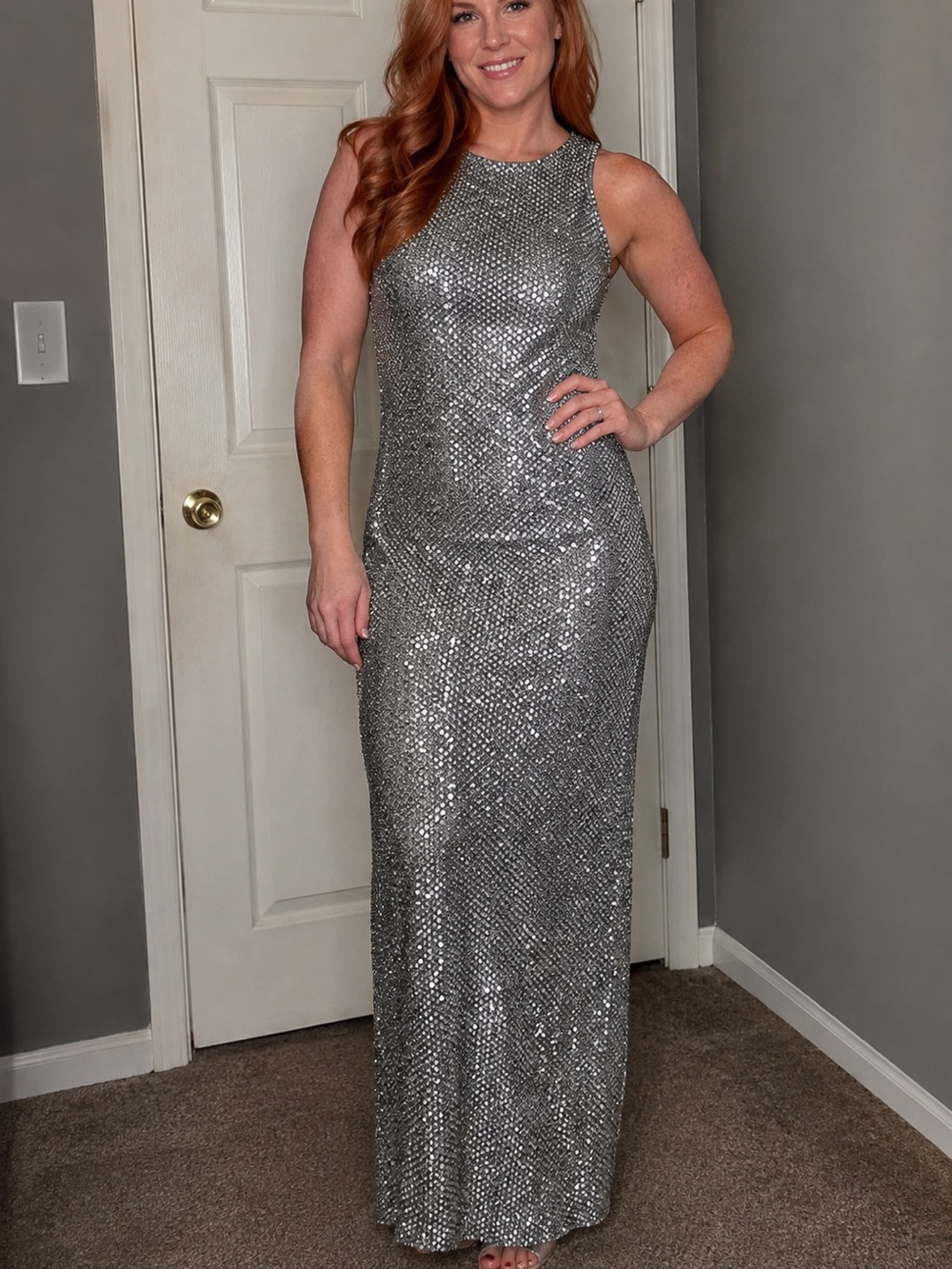 Vintage Molly Mallory Silver Sequin Evening Dress - Women’s 10 Made in USA